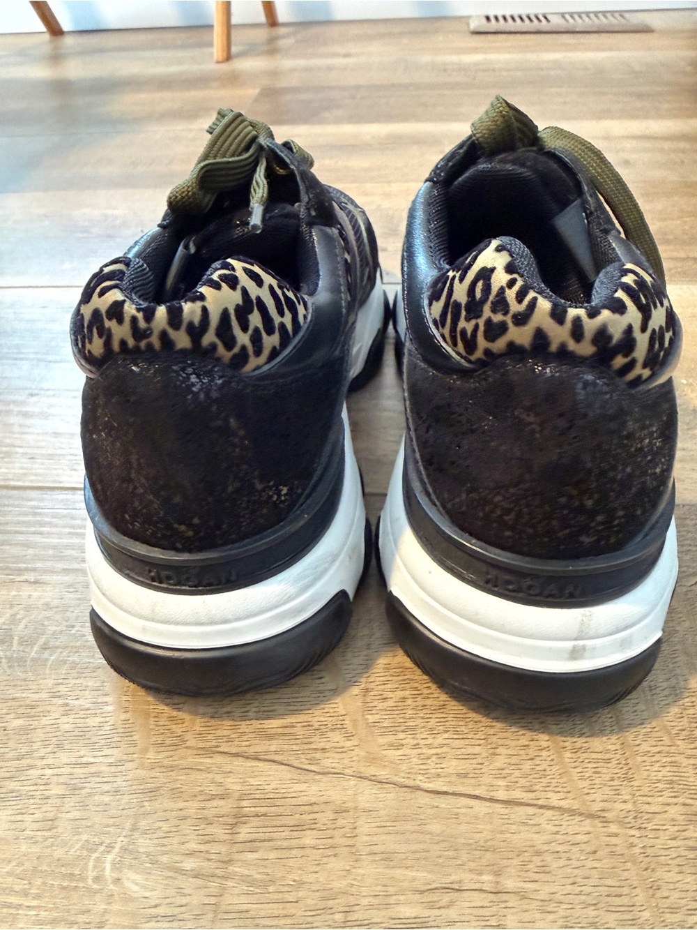 Hogan Black and Olive Green Dad Sneakers with Leopard Trim, Size 40 (US 10) - Picture 6 of 8